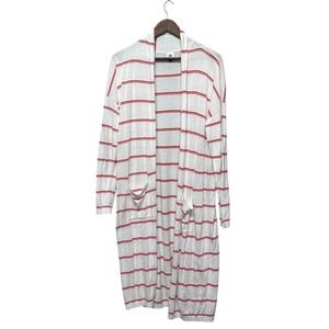 CABI‎ Stroll Cardigan Sweater Pockets Casual Size M White Striped Women Duster
